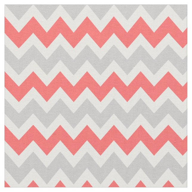 Grey and Coral Modern Chevron Fabric (Close Up)