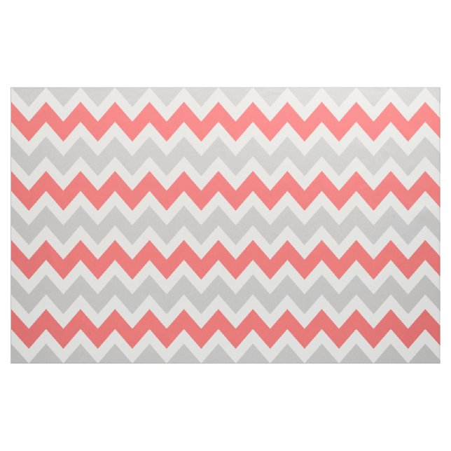 Grey and Coral Modern Chevron Large Scale Fabric (Yard)