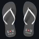 Grey and Coral Modern Wedding Monogram Flip Flops<br><div class="desc">Custom printed flip flop sandals personalized with a cute heart and your monogram initials and wedding date. Click Customize It to change text fonts and colours or add your own images to create a unique one of a kind design!</div>