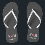 Grey and Coral Modern Wedding Monogram Flip Flops<br><div class="desc">Custom printed flip flop sandals personalized with a cute heart and your monogram initials and wedding date. Click Customize It to change text fonts and colours or add your own images to create a unique one of a kind design!</div>