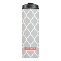 Grey and Coral Moroccan Quatrefoil Monogram