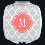 Grey and Coral Moroccan Quatrefoil Monogram Travel Mirror<br><div class="desc">Stylish modern travel compact mirror features a cute trendy Moroccan quatrefoil pattern. Personalize it with your monogram or other custom text in a chic quatrefoil frame. Click Customize It to add your own text and images or change text fonts and colours to create a unique one of a kind design....</div>