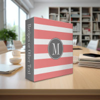 Grey and Coral Striped Pattern with Monogram