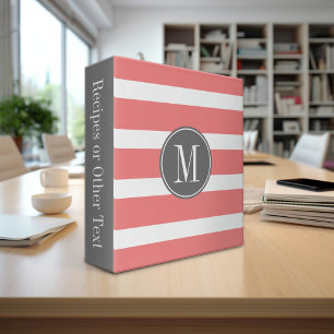 Grey and Coral Striped Pattern with Monogram Binder