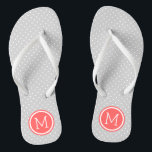 Grey and Coral Tiny Dots Monogram Flip Flops<br><div class="desc">Custom printed flip flop sandals with a cute girly polka dot pattern and your custom monogram or other text in a circle frame. Click Customize It to change text fonts and colours or add your own images to create a unique one of a kind design!</div>