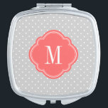 Grey and Coral Tiny Dots Monogram Travel Mirror<br><div class="desc">Stylish modern travel compact mirror features a cute preppy polka dot pattern. Personalize it with your monogram or other custom text in a chic quatrefoil frame. Click Customize It to add your own text and images or change text fonts and colours to create a unique one of a kind design....</div>