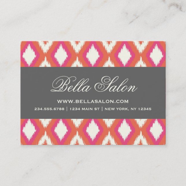 Grey and Coral Tribal Ikat Chevron Business Card (Front)