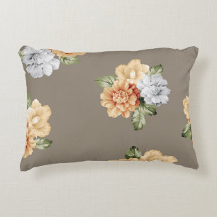 grey and cream flowers with leaves bunches pattern accent pillow