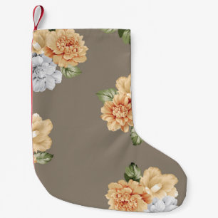 grey and cream flowers with leaves bunches pattern small christmas stocking