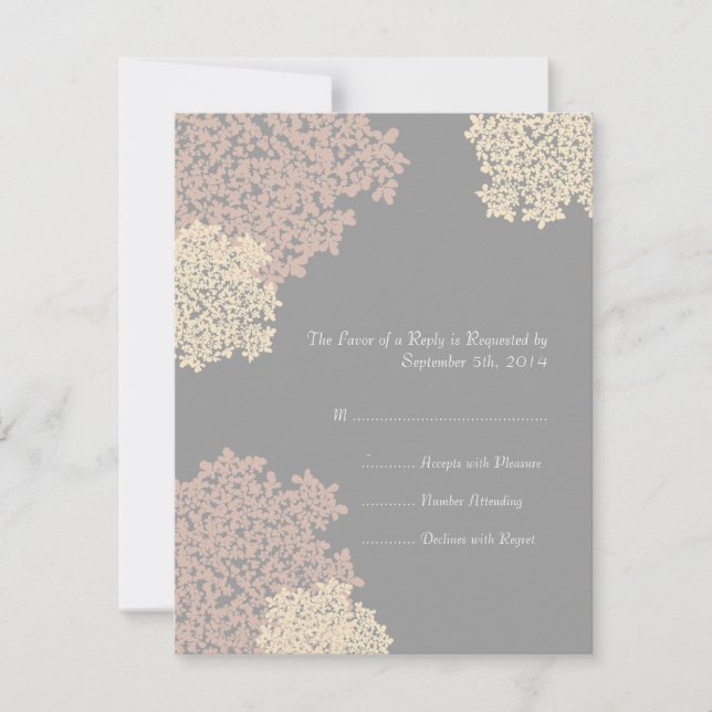 Grey and Cream Queen Anne's Lace Wedding RSVP Card (Front)