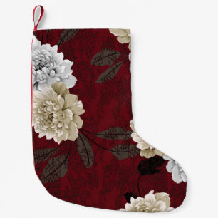 Grey and cream vintage flowers with leaves bunches small christmas stocking