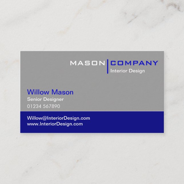 Grey and Dark Blue Corporate Business Card (Front)