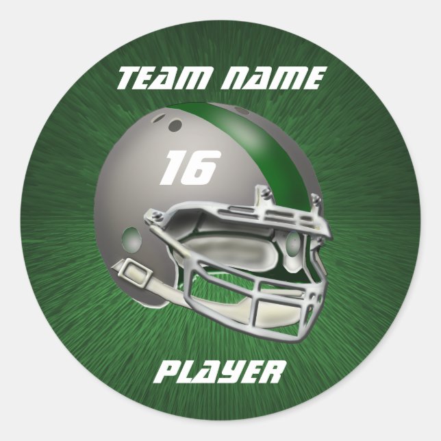 Grey and Dark Green Football Helmet Classic Round Sticker (Front)