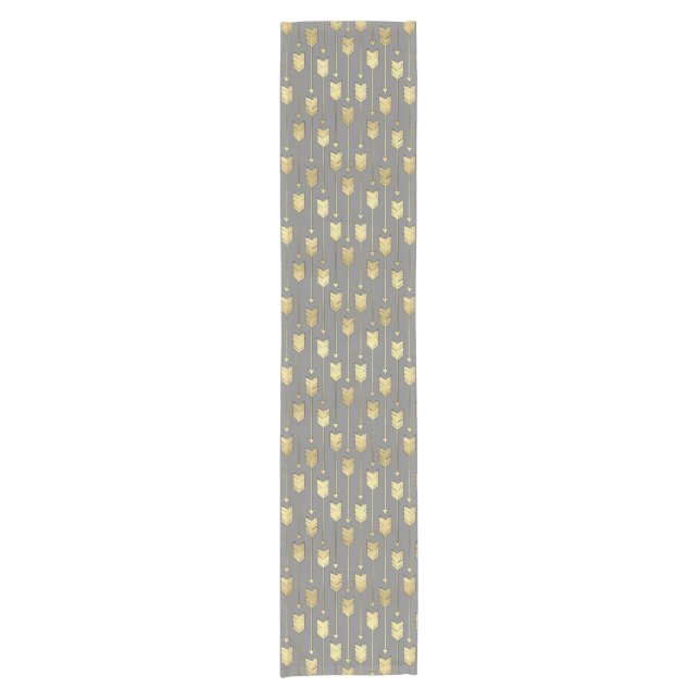 Grey and Faux Gold Arrows Pattern Short Table Runner (Front)
