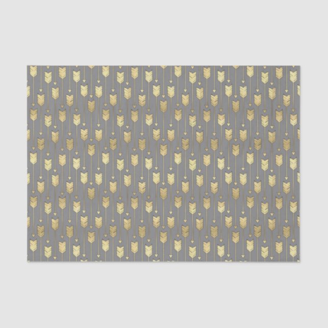 Grey and Faux Gold Arrows Pattern Tissue Paper (Front)