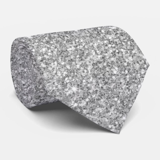 Grey And Glittering White Pattern Tie (Rolled)