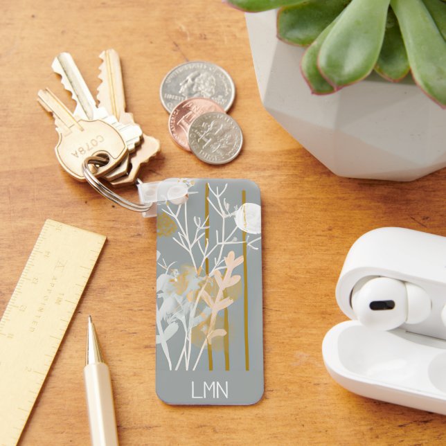 Grey and gold abstract botanical minimalist art keychain (Desk)