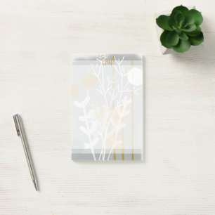 Grey and gold abstract botanical minimalist art  post-it notes