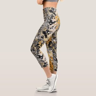Grey and Gold Abstract Capri Leggings
