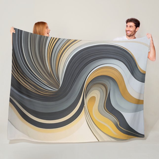 Grey and Gold Abstract Design Fleece Blanket (In Situ)