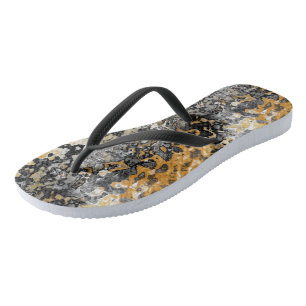Grey and Gold Abstract Flip Flops