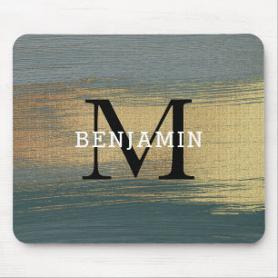 Grey And Gold Abstract Monogram Men's Mouse Pad
