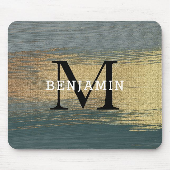 Grey And Gold Abstract  Monogram Men's Mouse Pad (Front)