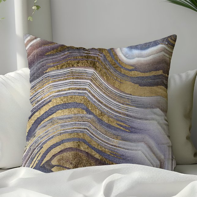 Grey And Gold Agate Gemstone Geode Modern Trendy Throw Pillow (Creator Uploaded)
