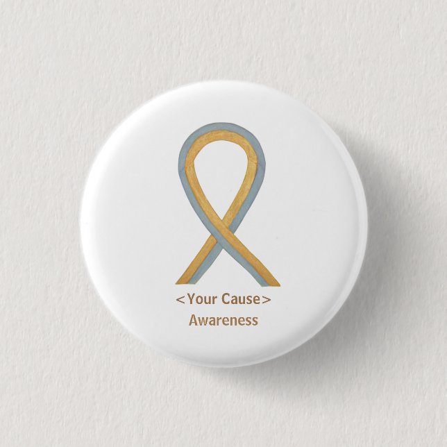 Grey and Gold Angel Awareness Ribbon Button Pins (Front)