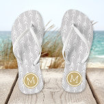 Grey and Gold Arrows Monogram Flip Flops<br><div class="desc">Custom printed flip flop sandals with a trendy arrow pattern and your custom monogram or other text in a circle frame. Click Customize It to change text fonts and colours or add your own images to create a unique one of a kind design!</div>