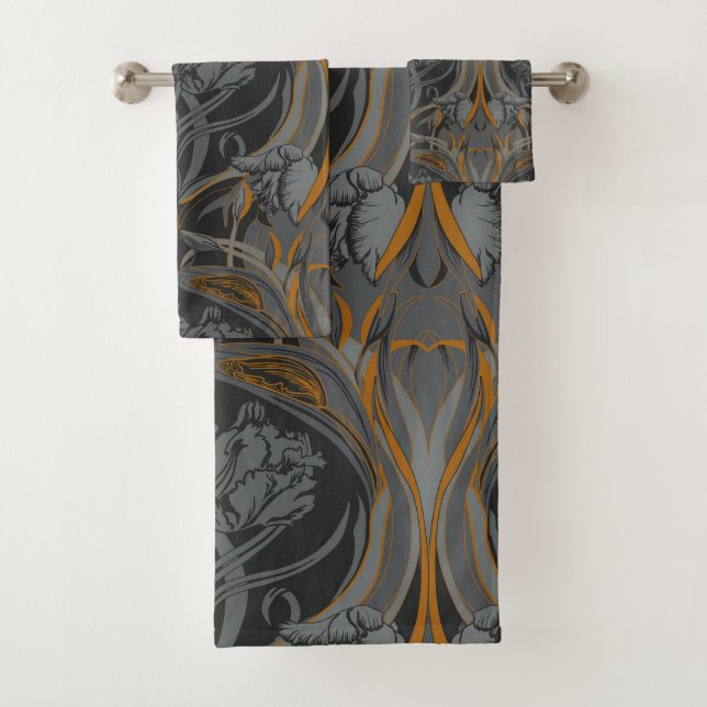 Grey and Gold Art Nouveau Bath Towel Set (Insitu)