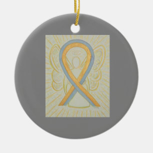 Grey and Gold Awareness Ribbon Angel Ornaments