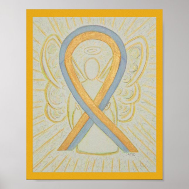 Grey and Gold Awareness Ribbon Angel Poster (Front)