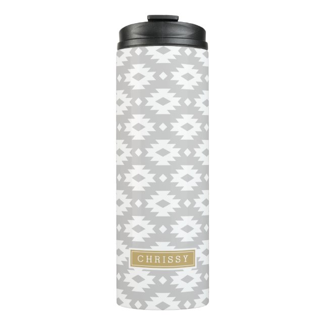 Grey and Gold Aztec Monogram Thermal Tumbler (Front)