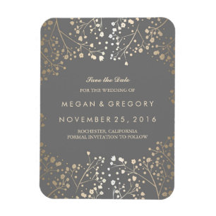 Grey and gold Baby's Breath Save the Date Magnet