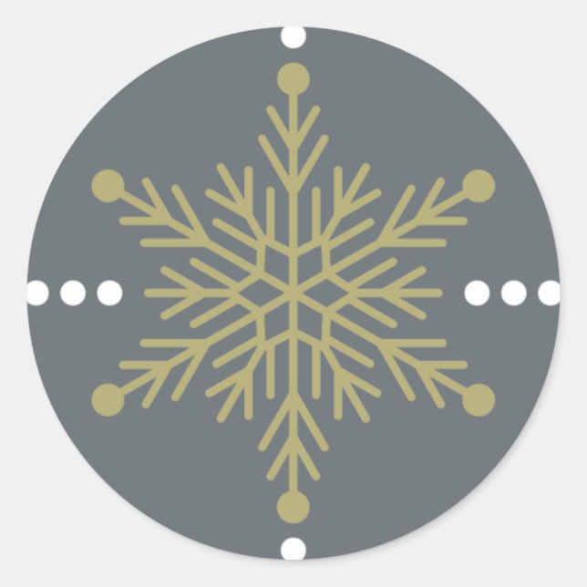 Grey and Gold Christmas Snowflake Design Classic Round Sticker (Front)