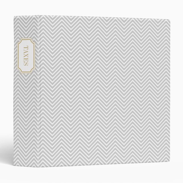 Grey and Gold Elegant Chevron and Bookplate Label Binder (Front/Spine)