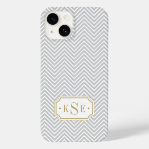 Grey and Gold Elegant Chevron Monogram Case-Mate iPhone 14 Case