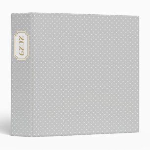 Grey and Gold Elegant Dots and Bookplate Label Binder