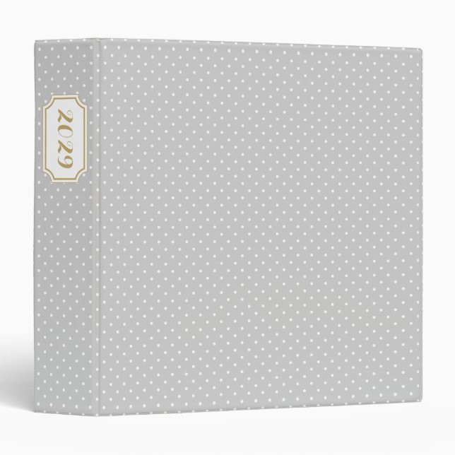 Grey and Gold Elegant Dots and Bookplate Label Binder (Front/Spine)