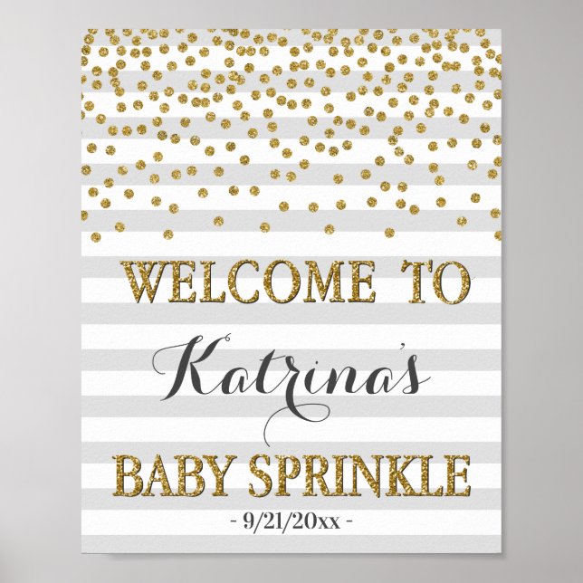 Grey and Gold Gender Neutral Baby Sprinkle Welcome Poster (Front)