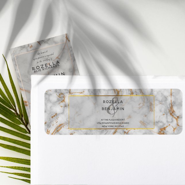 Grey and Gold Marble Agate Elegant Return Address (Creator Uploaded)