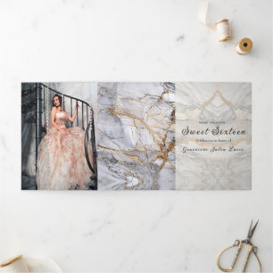 Grey and Gold Marble Sweet 16 Party Invitation