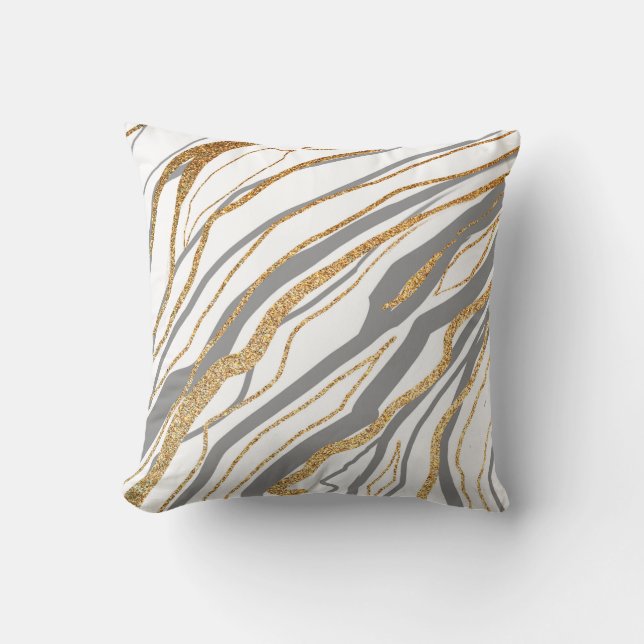 Grey and Gold Marble Throw Pillow (Front)