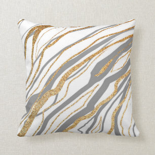 Grey and Gold Marble Throw Pillow