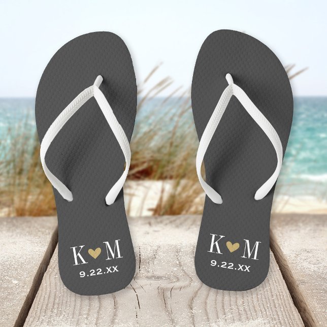 Grey and Gold Modern Wedding Monogram Flip Flops (Creator Uploaded)