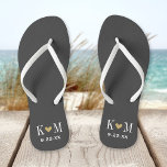 Grey and Gold Modern Wedding Monogram Flip Flops<br><div class="desc">Custom printed flip flop sandals personalized with a cute heart and your monogram initials and wedding date. Click Customize It to change text fonts and colours or add your own images to create a unique one of a kind design!</div>