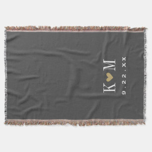 Grey and Gold Modern Wedding Monogram Throw Blanket