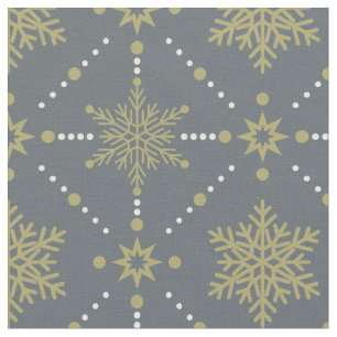 Grey and Gold Snowflakes Christmas Pattern Fabric