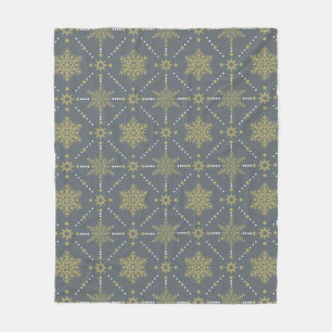 Grey and Gold Snowflakes Christmas Pattern Fleece Blanket